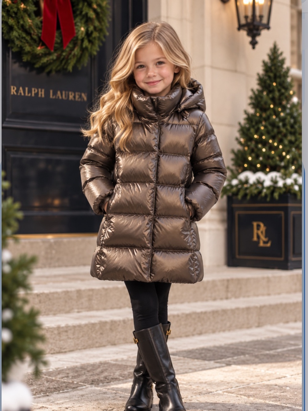 NWT Polo Ralph Lauren Girls' Celia Metallic Nylon Down Puffer Coat Parka Warm